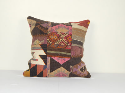 20" X 20" Boho Style Large Handwoven Patchwork Cushion Cover Kilim, Tribal Office and Living Room Decor, Turkish Patchwork Pillow Cover