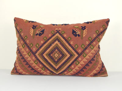 Turkish Kilim Pillow, Handwoven Kilim Pillow, Organic Brown Anatolian Cushion Cover, Bohemian Chic Home Decor 16" x 24"