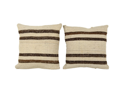 Organic Striped Kilim Pillow Case, Set of Two Turkish Cushion Pillow Cover 18'' x 18