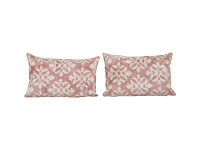 Silk Ikat Velvet Lumbar Pillow Cover - Set of Two Ethnic Decorative pillow - Pink Velvet Ikat pillow 16'' x 24''