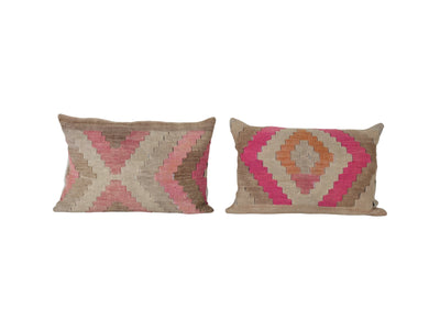 Turkish Kilim Pillow - Set of Two Decorative Handwoven Kilim Pillow, Pair Sofa Throw Pillow, Home Decor, Boho Aztec Pillow 16'' x 24''