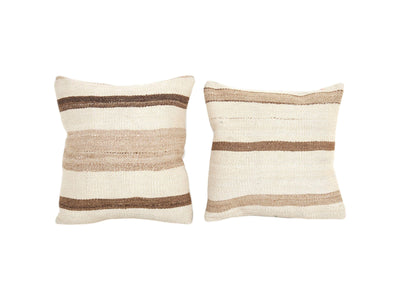 Neutral Organic Turkish Pillow - Set of Two Handmade Boho Decor 16'' x 16''