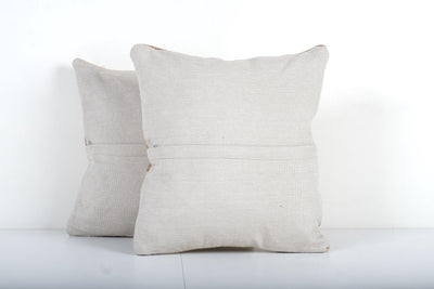 Neutral Organic Turkish Pillow - Set of Two Handmade Boho Decor 16'' x 16''