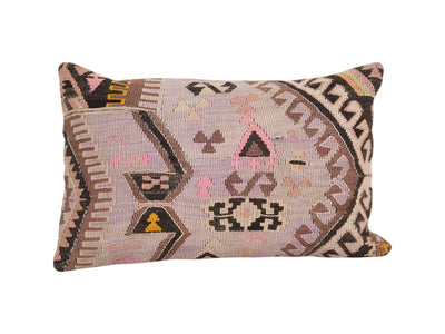 Vintage Turkish Kars Kilim Pillow Cover, Tribal Design Anatolian Cushion Cover, Old Pale Rug Lumbar Throw Pillow 15'' x 24''
