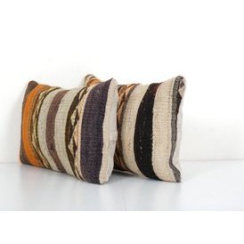 Handwoven Turkish Kilim Pillow, Set Sofa Throw Pillow, Pair Organic Pillow, Boho Pillow, Floor Cushion Cover, Home Decor 12'' x 20''
