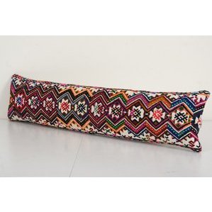 Turkish Pillow Cover, Geometrical Pillow Cover, Vintage Handmade, Bedding Kilim Pillows, Organic Bench Cushion Cover 10'' x 40''