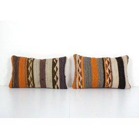 Handwoven Turkish Kilim Pillow, Set Sofa Throw Pillow, Pair Organic Pillow, Boho Pillow, Floor Cushion Cover, Home Decor 12'' x 20''