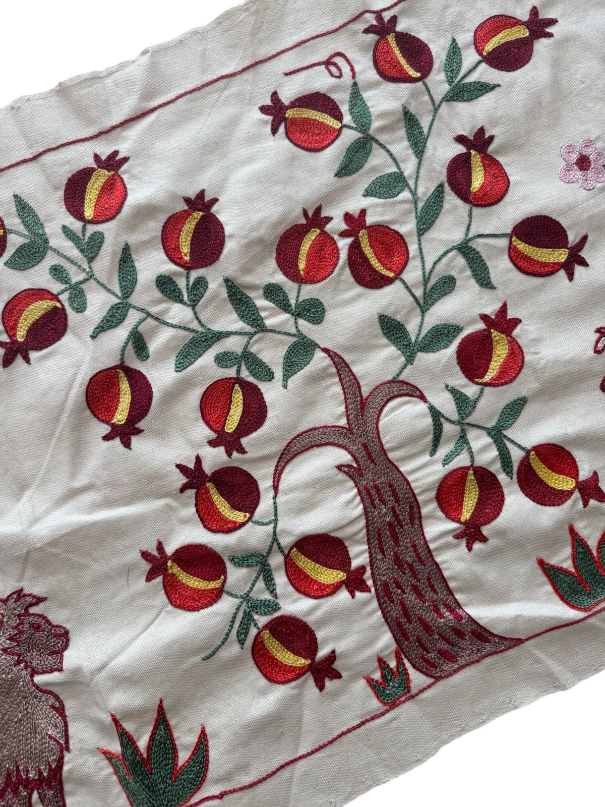 Bohemian Suzani Tablecloth - Central Asian Lion Embroidery, Tribal Decor 1'8'' x 4'9'' - detail 3