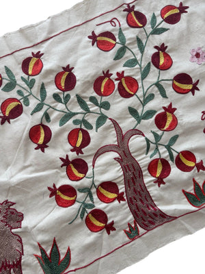 Bohemian Suzani Tablecloth - Central Asian Lion Embroidery, Tribal Decor 1'8'' x 4'9'' - detail 3