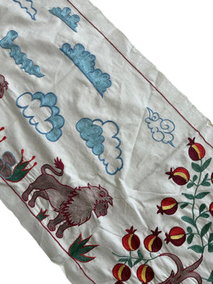 Bohemian Suzani Tablecloth - Central Asian Lion Embroidery, Tribal Decor 1'8'' x 4'9'' - detail 5