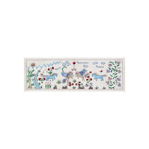 Decorative Winged Horse Suzani Tapestry - Bukhara Embroidered Cotton Runner 1'8'' x 4'8'' - front view