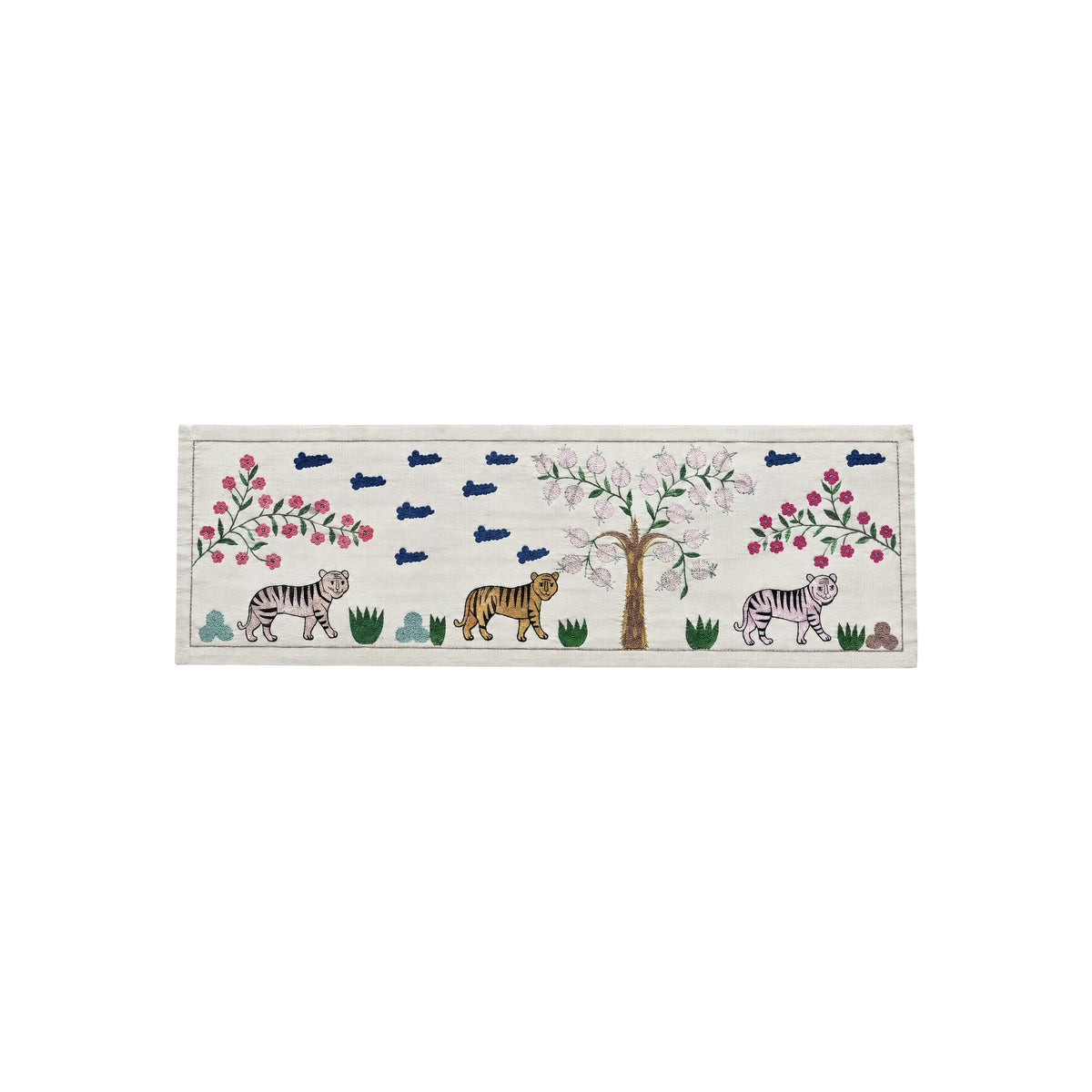 Tribal Suzani Textile Wall Art - Uzbekistan Tiger Embroidery, Tribal Decor 1'8'' x 4'9'' - front view