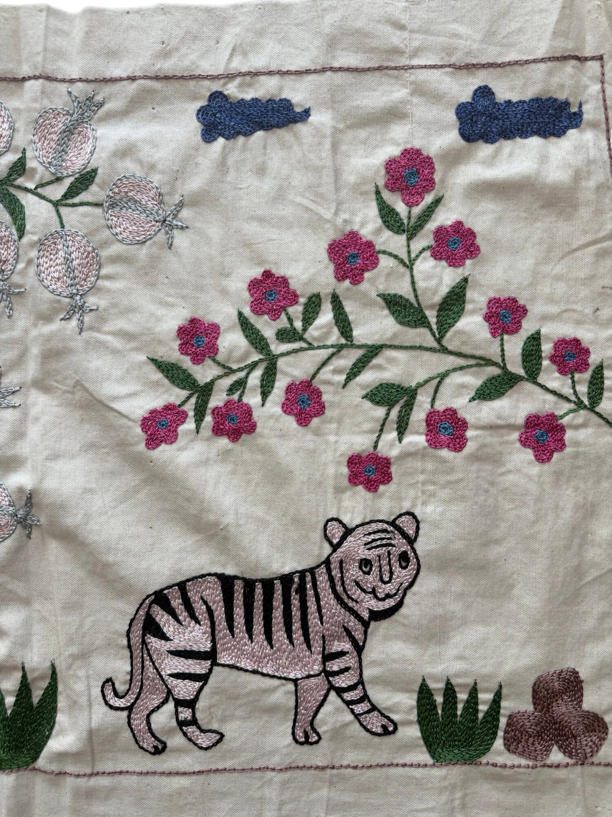 Tribal Suzani Textile Wall Art - Uzbekistan Tiger Embroidery, Tribal Decor 1'8'' x 4'9'' - detail 2