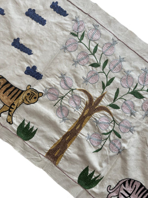 Tribal Suzani Textile Wall Art - Uzbekistan Tiger Embroidery, Tribal Decor 1'8'' x 4'9'' - detail 3