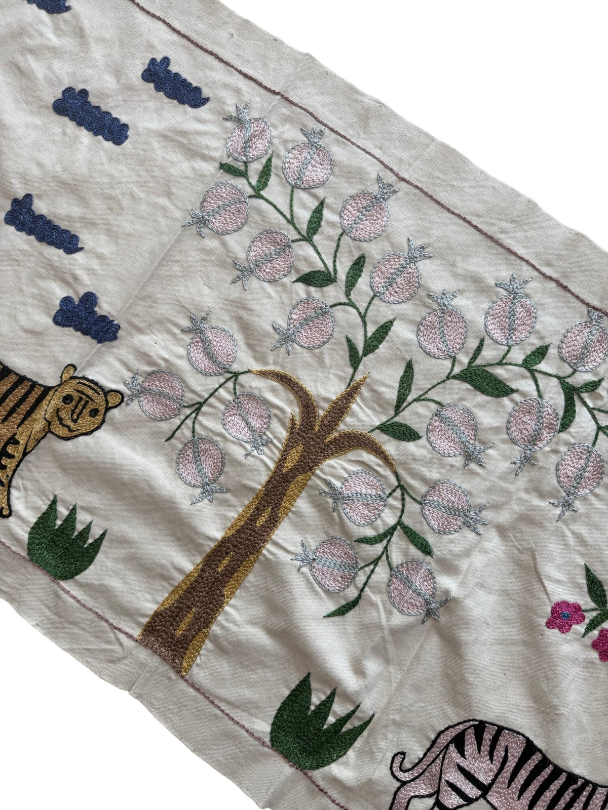 Tribal Suzani Textile Wall Art - Uzbekistan Tiger Embroidery, Tribal Decor 1'8'' x 4'9'' - detail 5