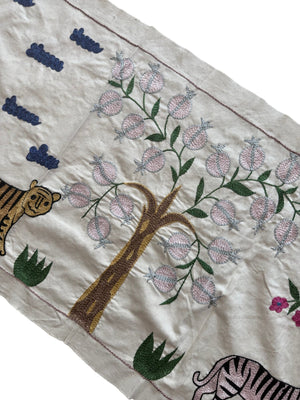 Tribal Suzani Textile Wall Art - Uzbekistan Tiger Embroidery, Tribal Decor 1'8'' x 4'9'' - detail 5