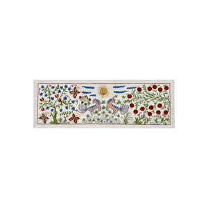 Embroidered Winged Horse Suzani Textile Wall Art - Uzbekistan Embroidered Cotton Runner 1'8'' x 4'8'' - front view
