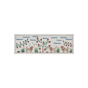 Artisan Uzbek Suzani Table Runner, Lion Embroidery, Cotton Tribal Textile 1'8'' x 4'9'' - front view
