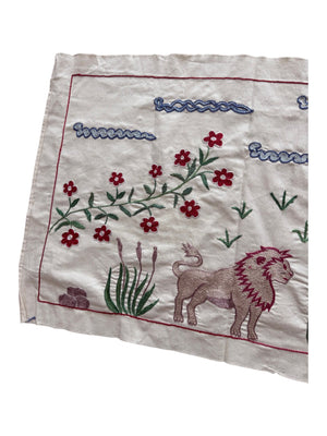 Artisan Uzbek Suzani Table Runner, Lion Embroidery, Cotton Tribal Textile 1'8'' x 4'9'' - detail 4