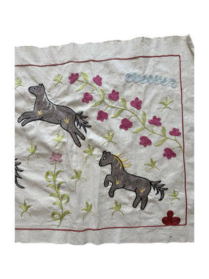 Hand-Embroidered Horse Suzani Tapestry - Tashkent Embroidered Cotton Runner 1'8'' x 5'0'' - detail 6