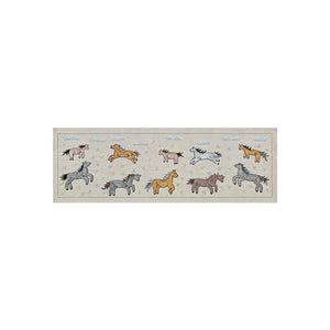 Decorative Uzbek Suzani Table Runner, Horse Embroidery, Cotton Wall Hanging 1'8'' x 4'7'' - front view