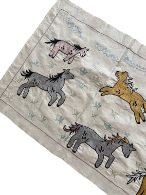 Decorative Uzbek Suzani Table Runner, Horse Embroidery, Cotton Wall Hanging 1'8'' x 4'7'' - detail 4