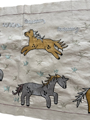 Decorative Uzbek Suzani Table Runner, Horse Embroidery, Cotton Wall Hanging 1'8'' x 4'7'' - detail 5