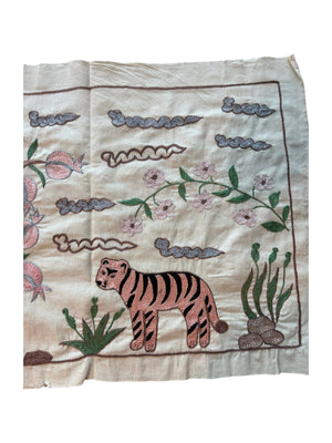 Hand-Embroidered Uzbek Suzani Table Runner, Tiger Embroidery, Cotton Tribal Textile 1'8'' x 4'6'' - detail 2