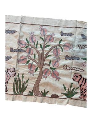 Hand-Embroidered Uzbek Suzani Table Runner, Tiger Embroidery, Cotton Tribal Textile 1'8'' x 4'6'' - detail 3