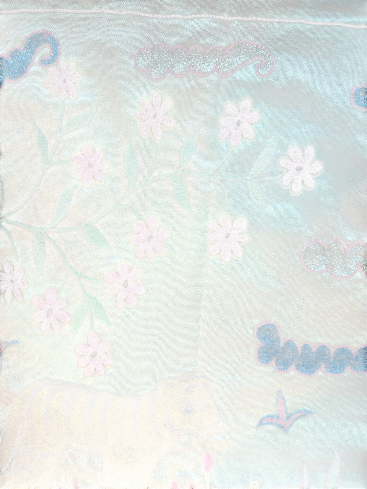 Tiger Motif Suzani Embroidered Wall Hanging - Boho Tashkent Embroidery 1'8'' x 4'8'' - detail 2