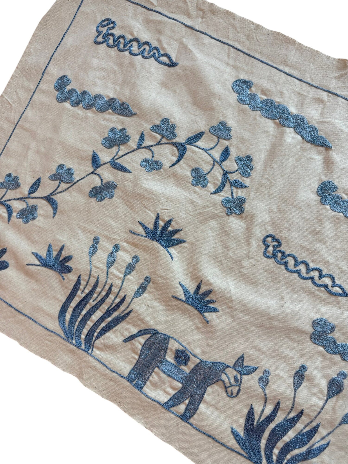 Decorative Horse Suzani Runner - Uzbek Pictorial Embroidery 1'8'' x 4'9'' - detail 4
