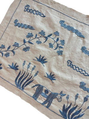 Decorative Horse Suzani Runner - Uzbek Pictorial Embroidery 1'8'' x 4'9'' - detail 4