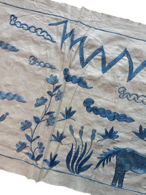 Decorative Horse Suzani Runner - Uzbek Pictorial Embroidery 1'8'' x 4'9'' - detail 5