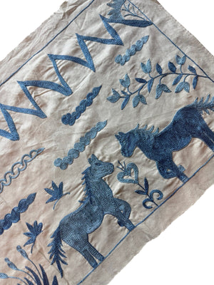 Decorative Horse Suzani Runner - Uzbek Pictorial Embroidery 1'8'' x 4'9'' - detail 6