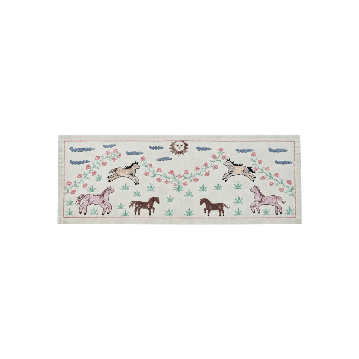 Boho Horse Suzani Runner - Bukhara Pictorial Embroidery 1'8'' x 4'9'' - front view