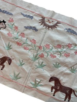 Boho Horse Suzani Runner - Bukhara Pictorial Embroidery 1'8'' x 4'9'' - detail 4