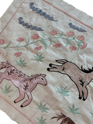 Boho Horse Suzani Runner - Bukhara Pictorial Embroidery 1'8'' x 4'9'' - detail 5
