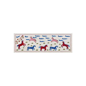Hand-Embroidered Horse Suzani Embroidery Wall Decor - Uzbekistan Pictorial Textile 1'8'' x 4'7'' - front view