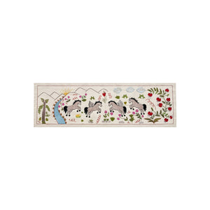 Bohemian Uzbek Suzani Table Runner, Winged Horse Embroidery, Cotton Embroidered Wall Hanging 1'8'' x 4'7'' - front view