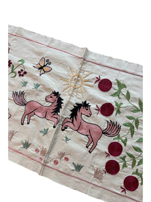 Winged Horse Motif Suzani Embroidery Wall Decor - Embroidered Bukhara Embroidery 1'8'' x 4'8'' - detail 3