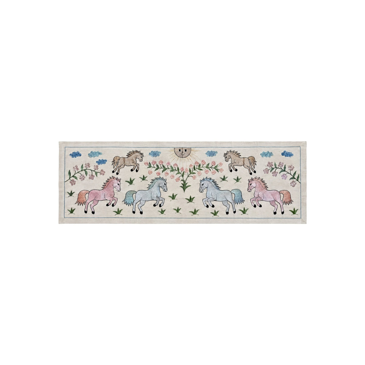 Decorative Suzani Wall Decor - Central Asian Horse Embroidery, Tribal Decor 1'8'' x 4'7'' - front view