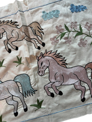 Decorative Suzani Wall Decor - Central Asian Horse Embroidery, Tribal Decor 1'8'' x 4'7'' - detail 2