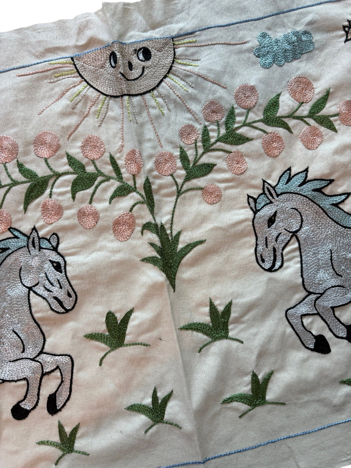 Decorative Suzani Wall Decor - Central Asian Horse Embroidery, Tribal Decor 1'8'' x 4'7'' - detail 3