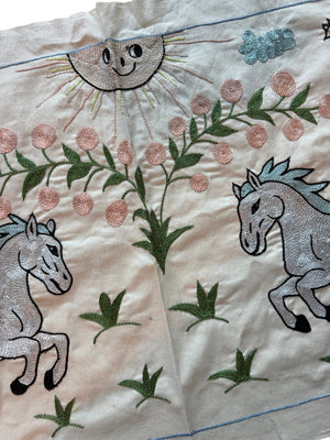 Decorative Suzani Wall Decor - Central Asian Horse Embroidery, Tribal Decor 1'8'' x 4'7'' - detail 3
