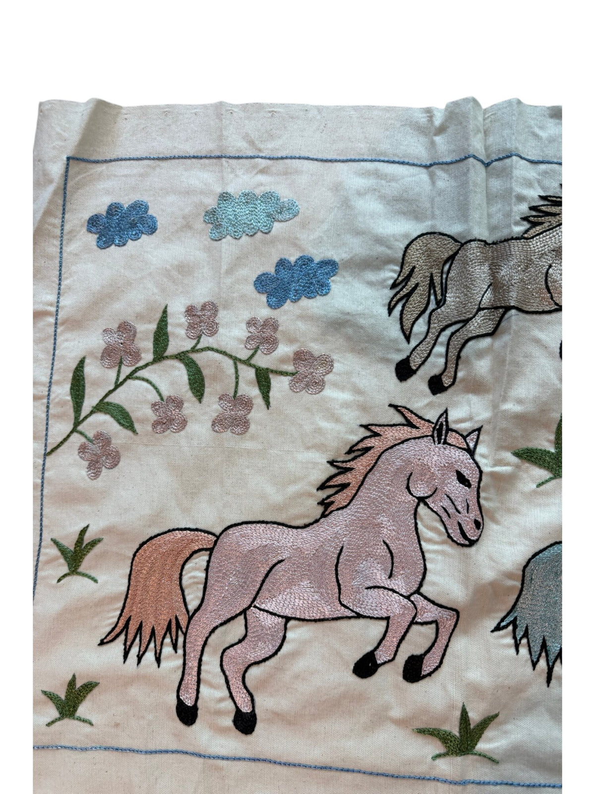 Decorative Suzani Wall Decor - Central Asian Horse Embroidery, Tribal Decor 1'8'' x 4'7'' - detail 4