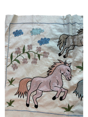 Decorative Suzani Wall Decor - Central Asian Horse Embroidery, Tribal Decor 1'8'' x 4'7'' - detail 4