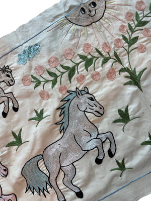 Decorative Suzani Wall Decor - Central Asian Horse Embroidery, Tribal Decor 1'8'' x 4'7'' - detail 5