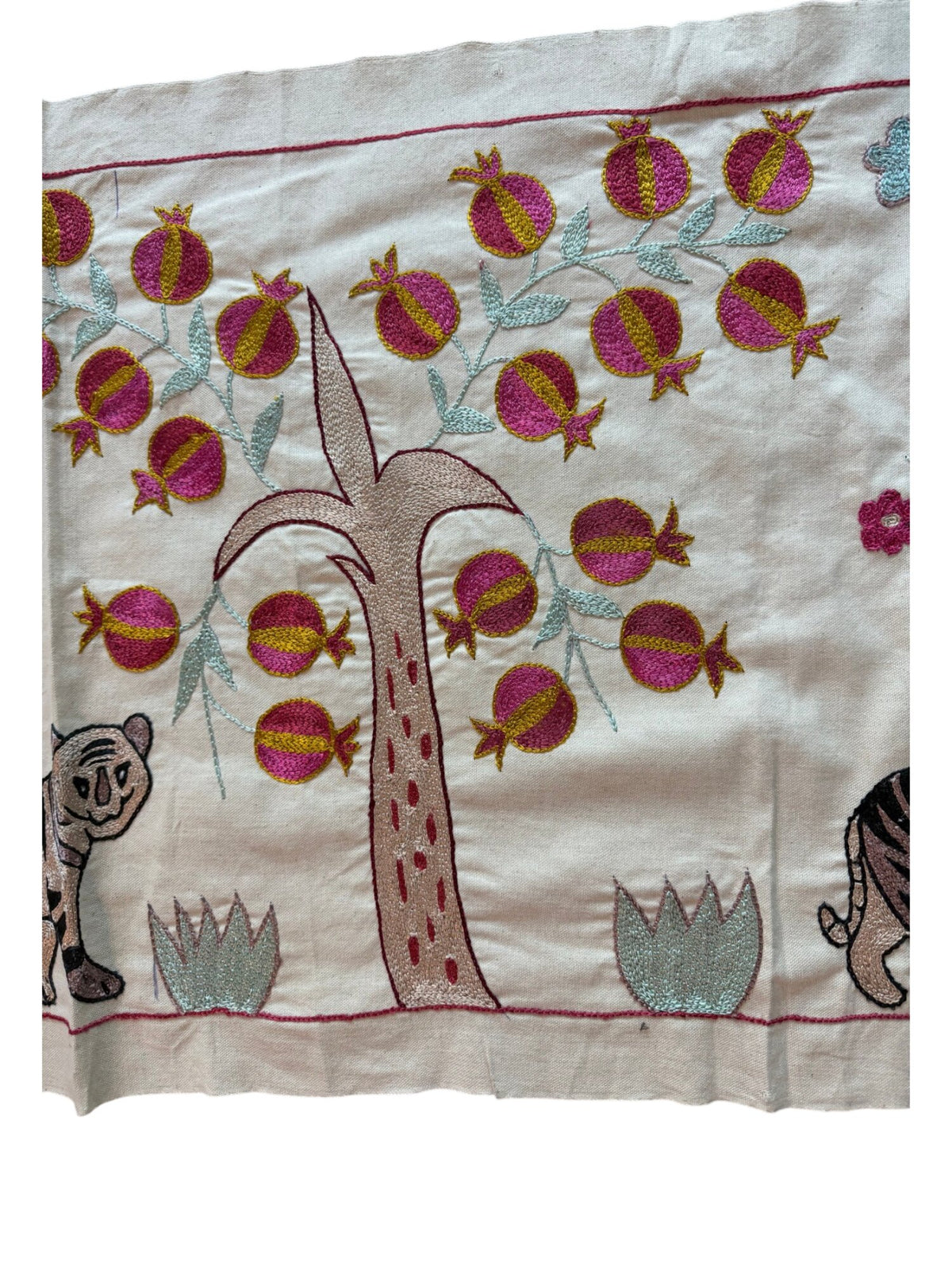 Boho Tiger Suzani Tapestry - Central Asian Embroidered Cotton Runner 1'8'' x 4'8'' - detail 3
