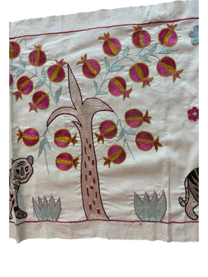 Boho Tiger Suzani Tapestry - Central Asian Embroidered Cotton Runner 1'8'' x 4'8'' - detail 3