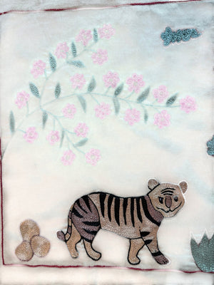 Boho Tiger Suzani Tapestry - Central Asian Embroidered Cotton Runner 1'8'' x 4'8'' - detail 4